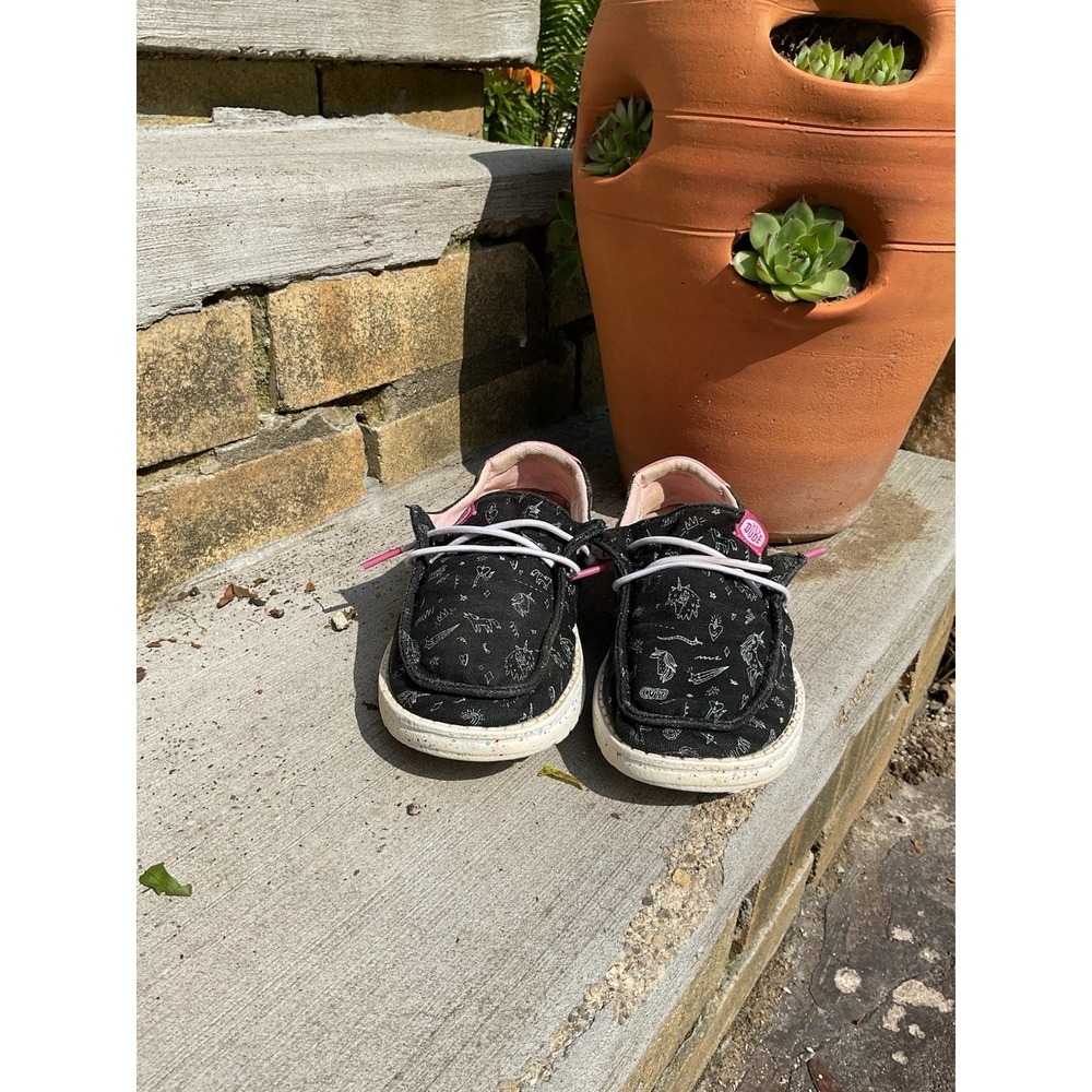 Hey Dude Girls Shoes Wendy Youth Unicorn Notebook Black Lightweight Slip-On Y1 - Picture 2 of 6